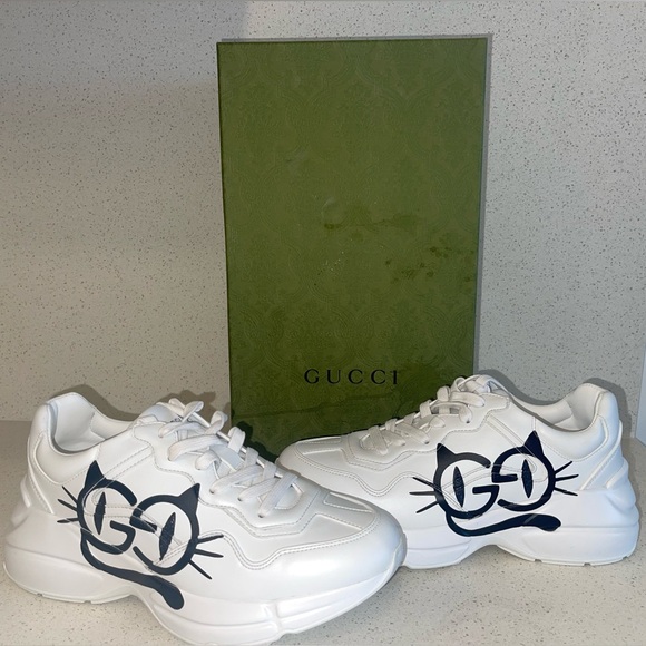 NEW Gucci Women White Rhyton Cat Eye Sneakers EU 38.5 RETAIL $930 - Picture 2 of 14